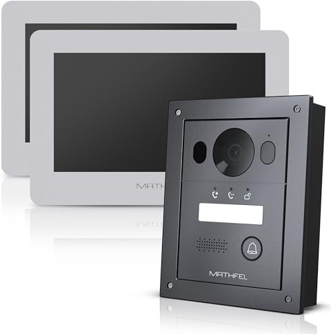 Mathfel 2 Draht Bus WLAN Video Türsprechanlage für 1 Teilnehmer, 2X 7 Zoll WLAN Monitor, Anthrazit Kamera Unterputz Montage