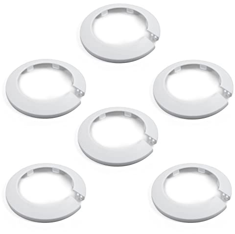 MroMax Passar 7,5 cm ytterdiameter fläns vatten rörskydd dekoration vitt rörskydd radiator PP-plast 75 mm vapenskölskrage för vägg rör tub dekoration 6 st