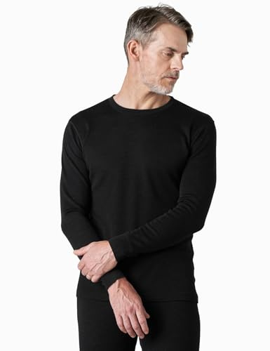 LAPASA Maglia Termica 100% Lana Merino Uomo Canottiera Tecnica Trekking Sport Hiking Strato Base Nero (Calore Medio) Medium