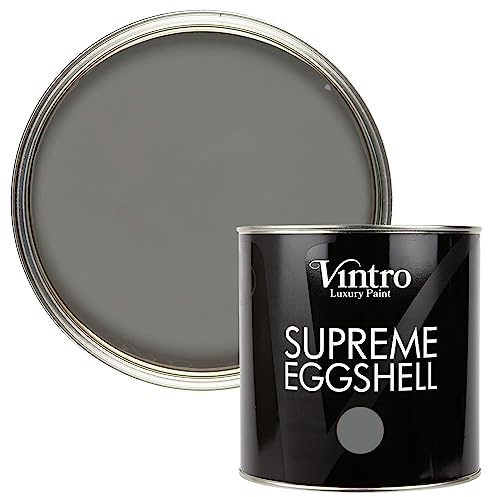 Vintro Paint | Eggshell Paint | for Walls | Wood | Trim | Satin Furniture Paint | Interior & Exterior Use. (Dark Grey - Cloudburst, 2.5 Litres)