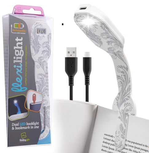 Flexilight wiederaufladbare Leselampe | 2 in 1 Lesezeichen Buch Licht | LED Clip On Leselampe | Kinder und Erwachsene Buchlampe | Buchzubehör | Geschenk für Leser, Buchliebhaber
