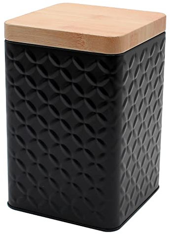 Dekohelden24 Boîte à biscuits en métal noir avec couvercle aspect bois Dimensions (L x l x H) : env. 16 x 10,5 x 16 cm