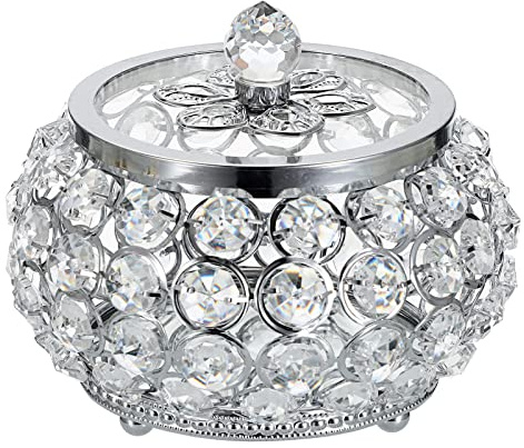 TOLIDA Crystal Jewelry Box with Mirrored Base and Handle Lid, Silver
