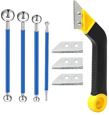 Kit De Rascador Herramientas - Bola Metal Sellador Juntas Profesional Bordes Para BañO Cocina HabitacióN, Removedor de Lechada, Rascador de Juntas para Eliminar Mortero para Juntas