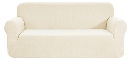 SAMSTEX Stylish Sofa Covers 4 Seater High Stretch 4 Seater Sofa Cover 1-Piece Sofa Slipcovers Thick Soft Sofa Protector Machine Washable Non-Slip Couch Covers (4 Seater, Cream)