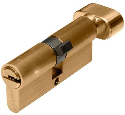 MICEL - 13150 - Cilindro de Seguridad con Pomo, Perfil Europeo, con Leva Larga, centrado 30 x 30 mm, Acabado en latón, Color dorado, 60 x 17 x 33 mm