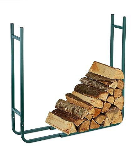 Relaxdays Scaffale Portalegna in Metallo, per Ceppi Legna da Ardere, Stufa o Camino, 90,5 x 120 x 20,5 cm, Verde Scuro, Acciaio