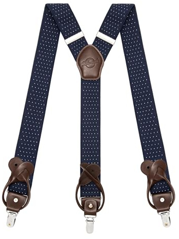 Kohentact Tirantes para Hombre con Clip y Botón, Incluye 6 Botones, Ancho de 3.5 cm en Forma de Y para Alturas Hasta 200 cm, Acero Inoxidable, Rango de Ajuste de Elasticidad Extra Grande