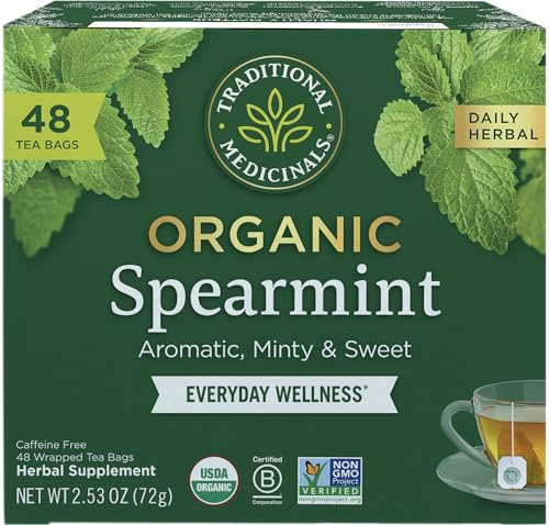 Organic Spearmint, Caffeine Free, 48 Wrapped Tea Bags, 2.53 oz (72 g), Traditional Medicinals