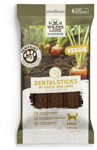 Wildes Land Pawprint - Dentalsticks mit Karotte, Apfel & Minze - Vegetarischer Hundesnack