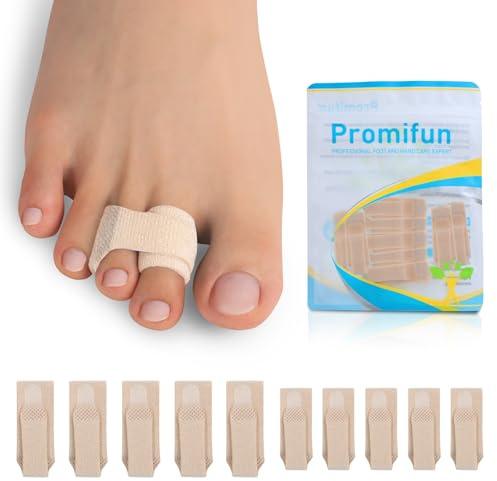 Promifun 10 Pack Fabric Hammer Toe Corrector, Reusable Broken Toe Protectors Taped Wraps, Hammertoe Straightener, Toe Splint for Broken Toe, Crooked Toes, Bent Toes （Brown 5L+5S）