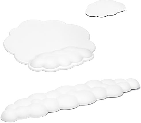 Bczhieulw Reposamuñecas Teclado, Alfombrilla de ratón, Espuma viscoelástica, Alfombrilla de ratón y Teclado ergonómica para Oficina, hogar, Juegos, con Posavasos, Set de Tres Piezas, Blanco