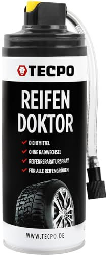 TECPO Reifendichtmittel Auto, Reifendoktor 400ml Reifenreparaturset Autoreifen Dichtmittel Pannenspray – schnell und sicher ohne Reifenmontage Pannenhilfe für PKW, Motorrad, Fahrrad