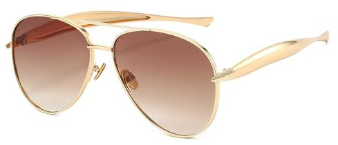 Long Keeper Gafas de Sol Piloto Mujer Hombre Retro Gafas de Sol Grandes Metalicas Oro con Doble Puente Años 70 Oversize Gafas de Piloto Vintage UV400 (Montura Oro - Lentes Marrón Degradado)