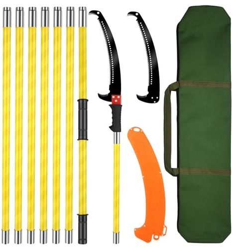 Coupe Branche Telescopique 8m: Scie à Élaguer Télescopique, Scie D'élagage Manuelle, Outils de Jardinage Pour la Taille des Palmiers et Des Arbustes（Jaune）