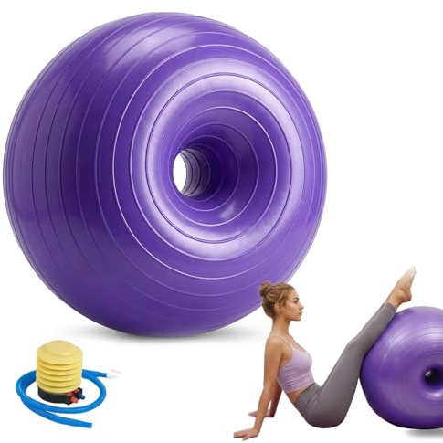 Donut Yoga Ball Inflatable Exercise Ball Chairs with Pump Chair Cushion Seat for Balance and Stability Training Stability Ball for Yoga Pilates Balance Training for Home Office Gym Workout