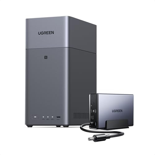 UGREEN NASync DH2300 NAS 2 Bahías + UPS 120W 12000mAh, 4GB RAM, NFC One-Touch, LAN 1GbE, Álbum AI, Fácil para Principiantes, Servidor Hogar (Sin Discos)