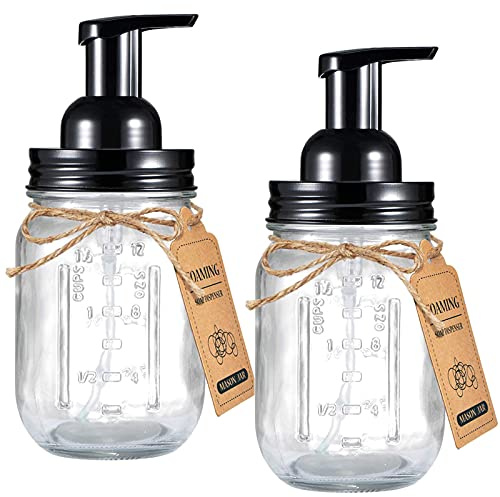 Amolliar Mason Jar Foaming Soap Dispenser, 16oz Hand Dispenser, Black 2Pack