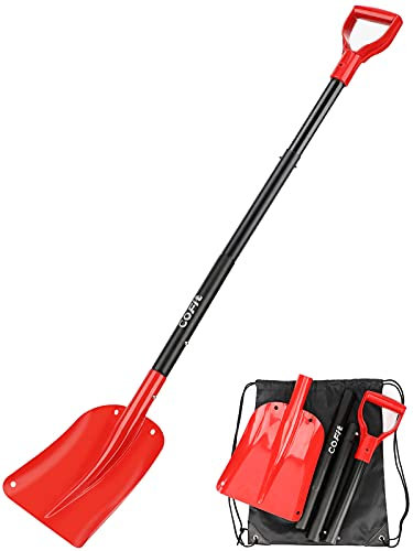 COFIT 120cm Schneeschaufel Auto Metall, Schneeschieber Alu Kleine, Klappbare Schaufel Leicht für Outdoor, Camping, Garten Schneeräumung Werkzeug, Winterschaufel,Rot