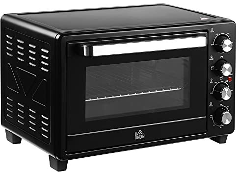 HOMCOM Horno Eléctrico de Sobremesa Horno Sobremesa de 32L 1600W con 3 Modos de Calor Temporizador 60 Min y Temperatura Regulable hasta 230℃ Negro