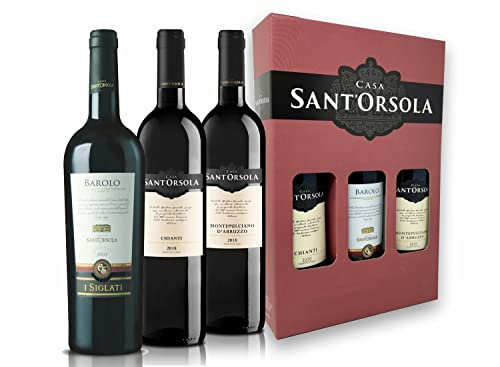 Sant'Orsola - Vino Rosso Confezione Regalo, Barolo D.O.C.G. Siglati, Chianti D.O.C.G., Montepulciano d'Abruzzo D.O.C., Gusto Secco, 3x750 ml