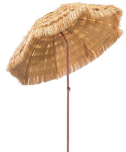 ASQUAR Sonnenschirm Balkon Hawaii Strandschirm Windfest Stabil Marktschirm Knickbar, Gartenschirm, Neigefunktion, Sonnenschutz, UV-Schutz, Nachahmung von Stroh 240cm