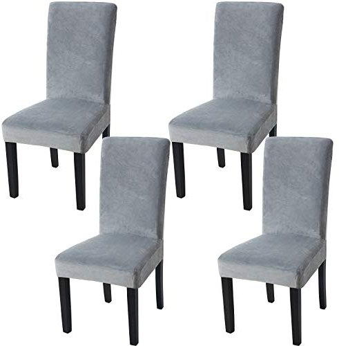 Fuloon Velvet Dining Chair Slipcovers Stretch Chair Covers Durable Dining Chair Soft Plush Cover Removable Seat Slipcover Set of 4