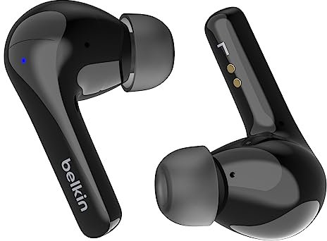 Belkin SoundForm™ Motion True Wireless In-Ear-Kopfhörer, Noise Cancelling, kabelloses Ladecase, 2 Mikrofone, Spritzwasserschutz der Schutzart IPX5, Bluetooth-Earbuds für iPhone, Samsung – Schwarz