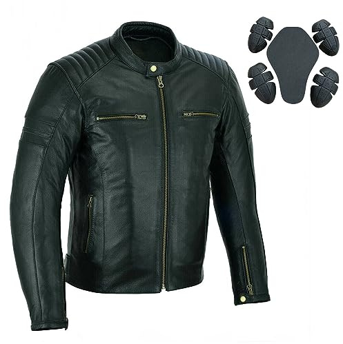 Bikers Gear - Chaqueta de cuero para motocicleta, chaqueta de motocicleta Cafe Racer para hombre con armadura CE auténtica chaqueta de cuero genuino para resistente a la intemperie, Negro, M