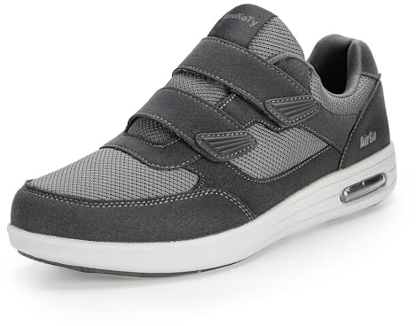 KWUKOTY Men's Diabetic Shoes Wide Fit Trainers for Swollen Feet Comfortable Walking Trainers for Plantar Fasciitis Grey Size 7.5