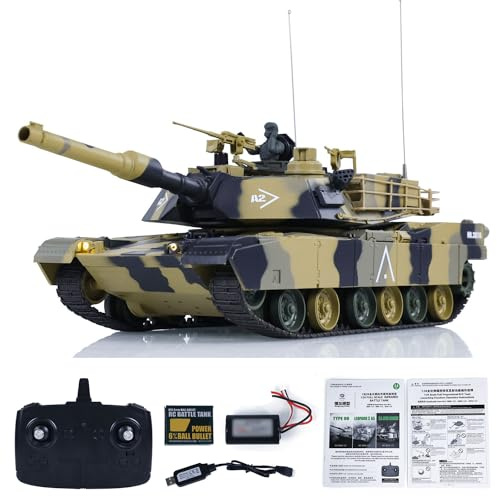 wheelfun Henglong 1/24 RC Tank Abrams M1A2 3816-2 2,4 G fjärrkontroll stridstank modell 320°roterande torn infraröd strid BB skytte Airsoft Tank som skjuter