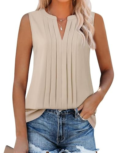 Gaharu Trendy Tops for Women 2024 Work Tank Tops Office Spring Summer Sleeveless Camisole Tops Cute V Neck Blouse for Under Blazer Beige XL