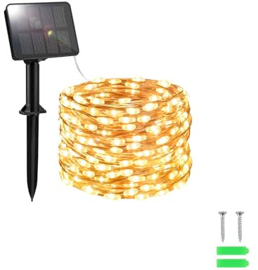 FFZZKJ Solar Lights Outdoor Garden Waterproof 50LED 5M/16.4Ft Outdoor Solar Fairy Lights for Garden Patio Balcony Terrace Veranda Tree, Warm White
