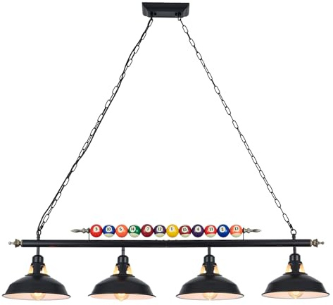KEELED Pool Table Light, with 4 Black Matte Metal Shades, 127cm/50in, Perfect for 7'-8' Pool Tables, Snooker Table, Game Room, Kitchen Island (E27 Bulb Not Included)