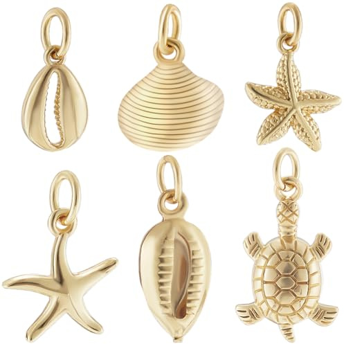Beebeecraft 24 pcs 6 styles Coquille Étoile de Mer Tortue Charme Plaqué Or 18 carats Océan Mer Animaux Colliers Pendentif Breloques avec Boîte de Rangement pour L'Été Bricolage Fabrication de Bijoux