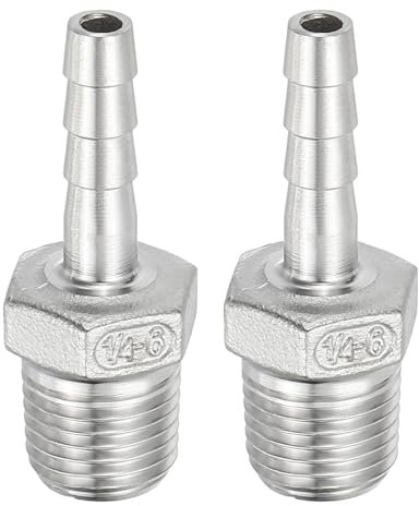 PATIKIL 304 Stainless Steel Barb Hose Fitting, 2 Pack 1/4 Hose Barb x 1/4 PT Thread Pipe Connector Adapter Quick Fittings for Bore Air Water Connecting