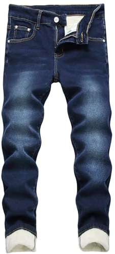 Anbreuinron Boy's Blue Fleece Lined Jeans Winter Jeans Thermal Thick Stretchy Skinny Fit Fashion Casual Denim Jeans Pants,16