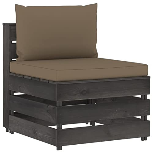 ShGaxin Modulares Mittelsofa mit Kissen, Lounge Sofa Outdoor, Garten Loungemöbel, Gartensofa, Loungesofa, Outdoor Couch, Gartenlounge, Outdoor Möbel Sofa, Grau Imprägniertes Holz