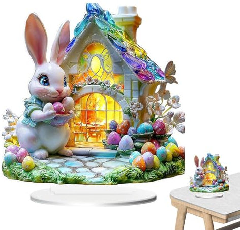 Figura de conejo de Pascua, figura de huevo de dibujos animados de Pascua, herramienta de decoración pintada a mano para escritorio, mesa, chimenea, estantería, armario