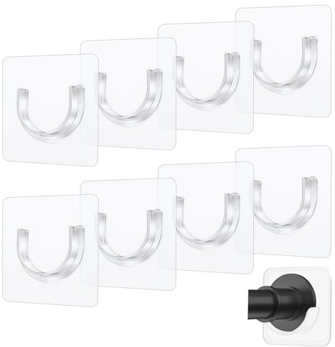 BOHUIZ 8 PCS Self Adhesive Shower Rod Holder, No Drilling Transparent Shower Curtain Holder Extendable Shower Curtain Pole Wall Pads for Wall Bathroom Wardrobe