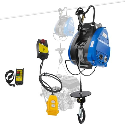 Cabrestante eléctrico 230 V, 1500 W, cable eléctrico con mando a distancia inalámbrico, longitud de cable de acero 30 m, IP40, pequeño portátil, con control de cable para la agricultura, fábricas