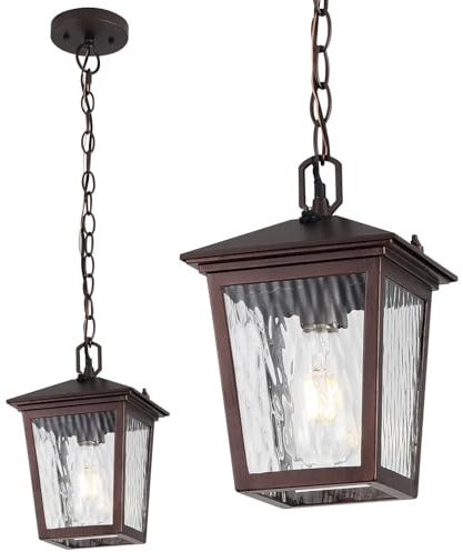 Smeike Outdoor Dusk to Dawn Pendant Light Brown Outdoor Porch Hanging Light