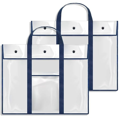 2 Borsa portaoggetti per poster, trasparente, impermeabile, organizzata, 80 x 64 cm, per artisti amatoriali, organizer con manico e tasca per schizzi, disegni, opere d'arte, Nero, Refer to description