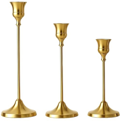 Gold Candle Holders, Set of 3 Elegant Copper Gold Candlestick Holders for Home Decor, Dining Table Centerpiece, Wedding and Holiday Decorations