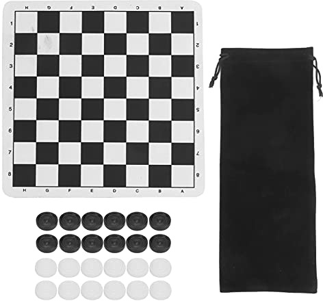 Set di dama pieghevole dama Scacchiera pieghevole con custodia Gioco da tavolo portatile per adulti Viaggio in famiglia Interni ed esterni Nero Bianco 24x24 cm