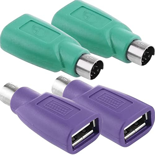 HAAMNING7 PS/2 to USB A Adapter Male to Female Keyboard Adapter PS2 Jack to USB A Plug for Mouse and Keyboard, Replacement PS2 Keyboard Adapter, 4 PCS