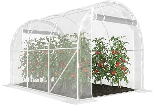 Outsunny Serra da Giardino a Tunnel 2x3x2 m con 2 Porte Avvolgibili, Serra per Orto con 4 Rinforzi Diagonali, Struttura in Acciaio e Copertura PE, per Orto Verdure Fiori Frutta, Anti UV, Trasparente