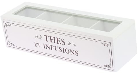 Maury's Scatola da The con Cuore a Pois Contenitore Porta Tisane Te Tea caffè in cialde spezie Scatola Porta bustine da thè infusi Tisane in Legno Stile Shabby Chic (Scatola Rettangolare con Scritte)