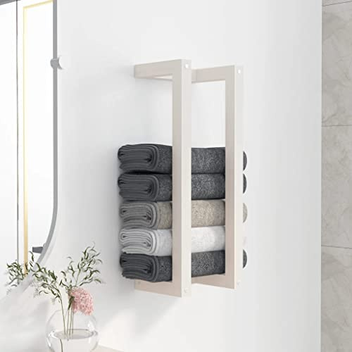 LoogCape handdukshållare vit 23 x 18 x 60 cm av massiv furu platsbesparande väggmontering badrum krokar stativ med hylla för dusch WC kök