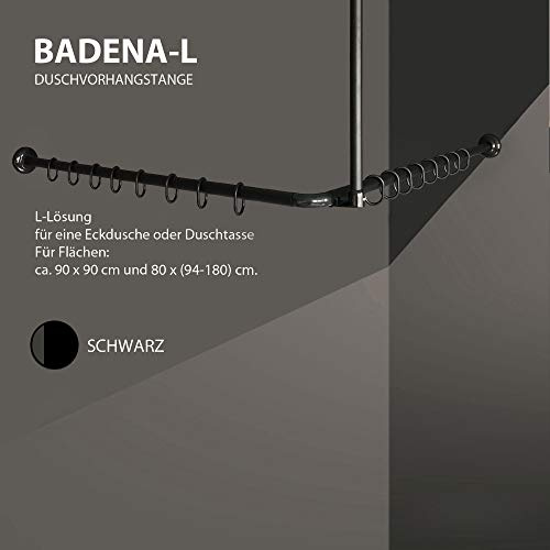 Winkelstange Duschvorhang Stange Weiß Anthrazit Silber Schwarz Bad Stange Winkel, U und L-Form (L-Form 90x90cm, Schwarz)